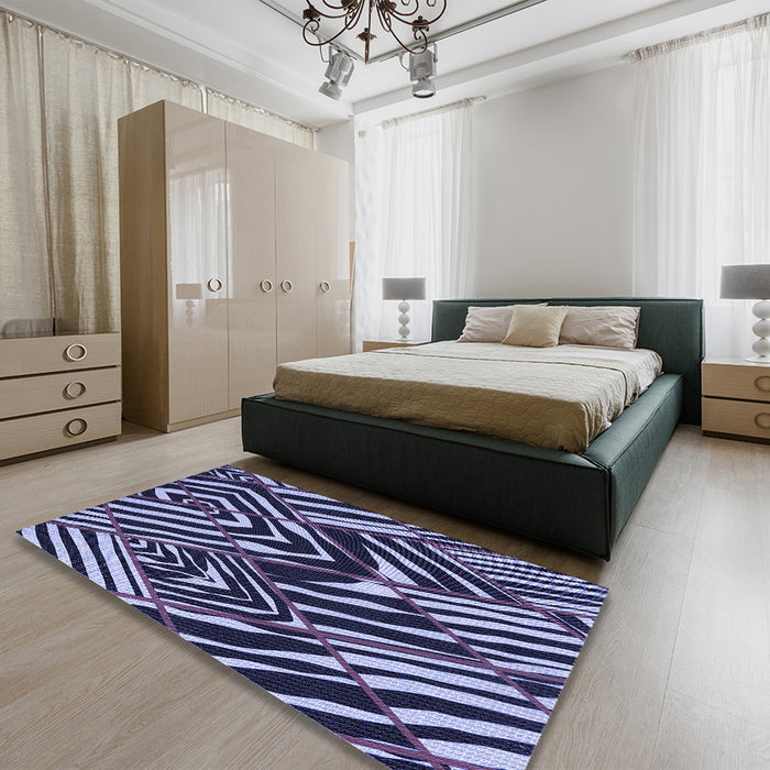 Patterned Night Blue Rug in a Bedroom, pat2019blu