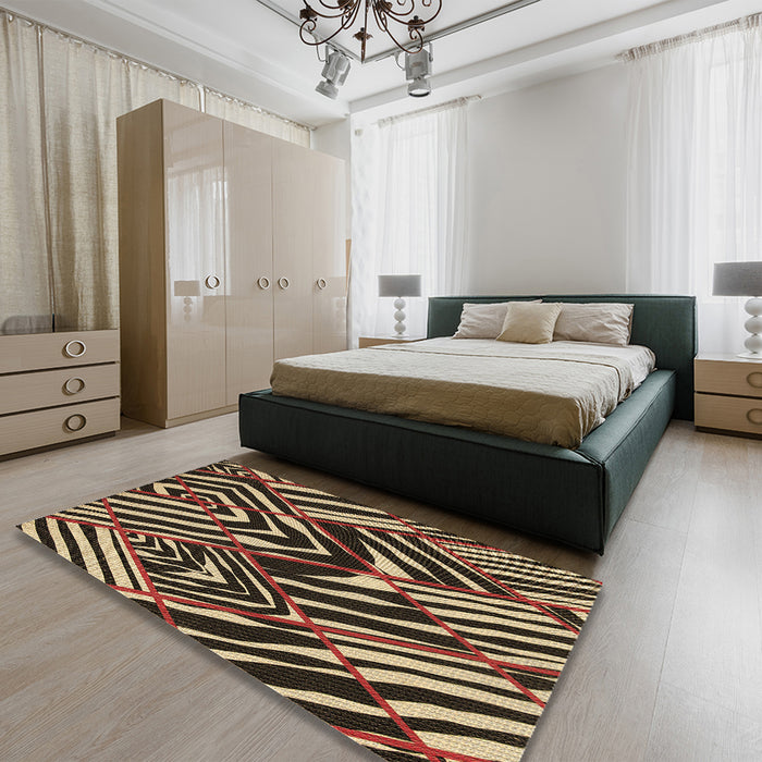 Patterned Red Rug in a Bedroom, pat2019brn