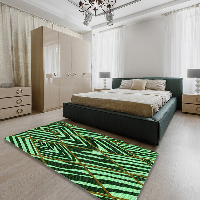 Round Machine Washable Transitional Dark Forest Green Rug in a Office, wshpat2019grn