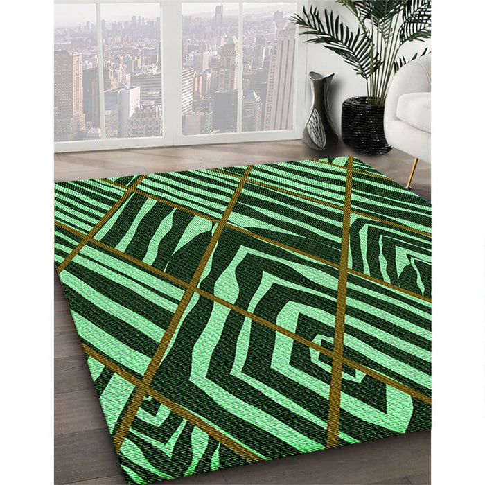 Patterned Dark Forest Green Rug in Family Room, pat2019grn