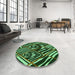 Round Patterned Dark Forest Green Rug in a Office, pat2019grn