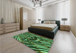 Patterned Dark Forest Green Rug in a Bedroom, pat2019grn