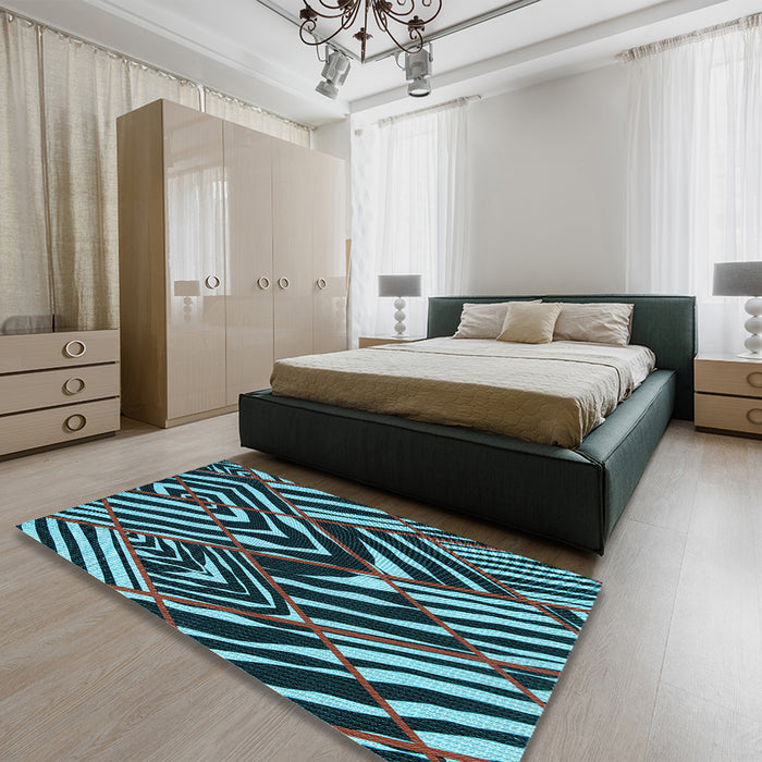 Patterned Charcoal Black Rug in a Bedroom, pat2019lblu