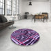 Round Patterned Dark Purple Rug in a Office, pat2019pur
