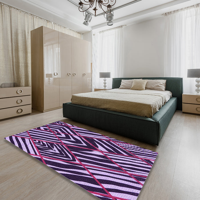 Patterned Dark Purple Rug in a Bedroom, pat2019pur