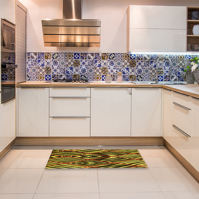 Patterned Red Rug in a Kitchen, pat2019yw