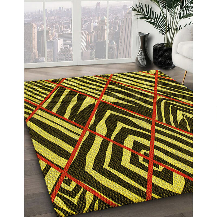 Patterned Red Rug in Family Room, pat2019yw
