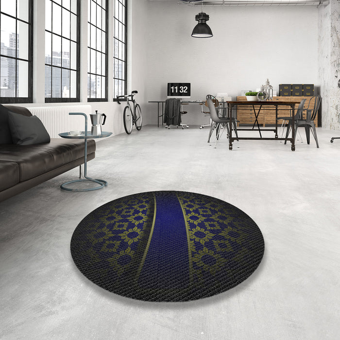 Round Machine Washable Transitional Black Rug in a Office, wshpat201
