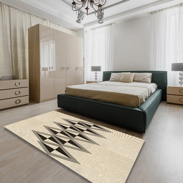 Patterned Moccasin Beige Rug in a Bedroom, pat202brn