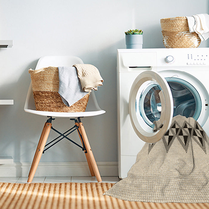 Machine Washable Transitional Moccasin Beige Rug in a Washing Machine, wshpat202brn