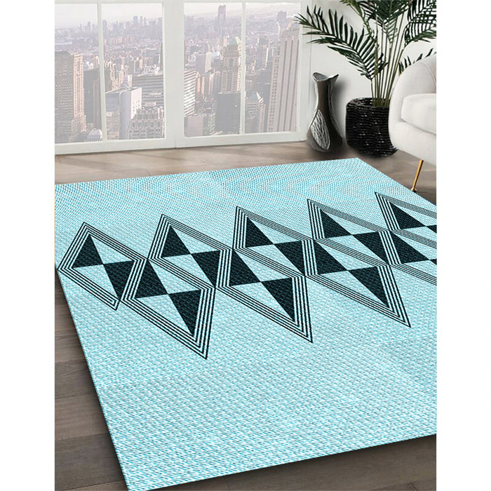 Patterned Seafoam Green Rug in Family Room, pat202lblu