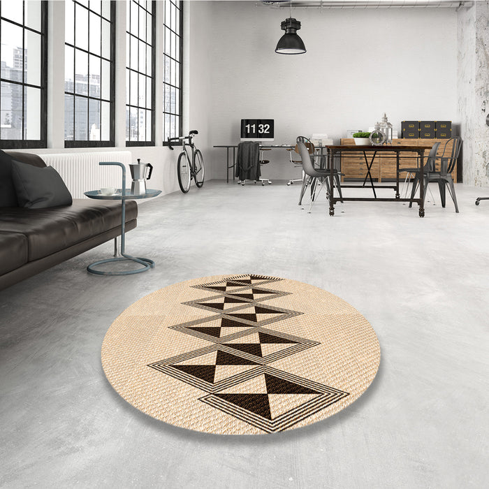 Round Patterned Copper Brown Rug in a Office, pat202org