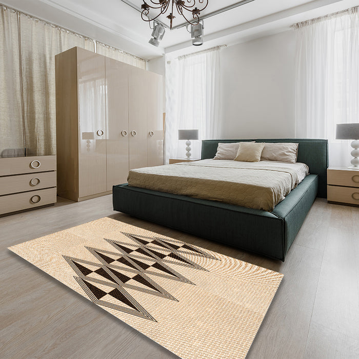 Patterned Copper Brown Rug in a Bedroom, pat202org