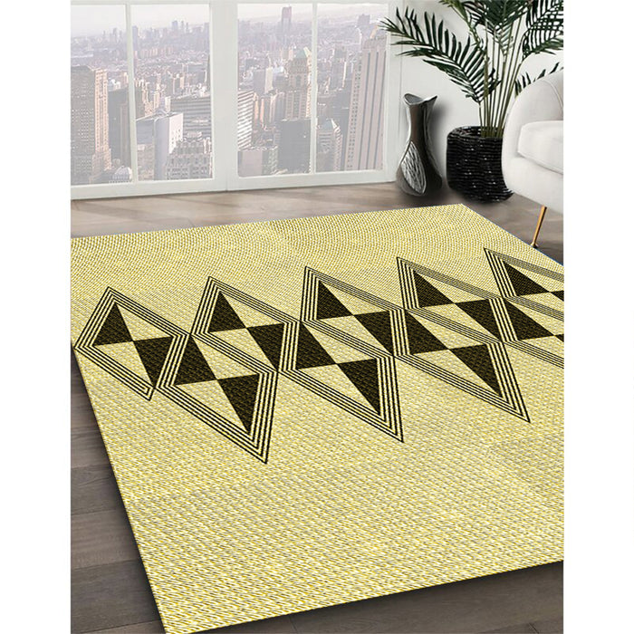 Patterned Sun Yellow Rug in Family Room, pat202yw