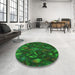 Round Patterned Dark Forest Green Rug in a Office, pat2020grn