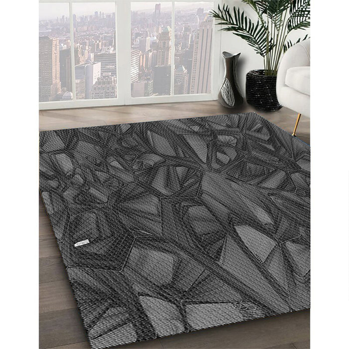 Patterned Charcoal Black Rug in Family Room, pat2020gry