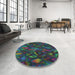 Round Machine Washable Transitional Sea Green Rug in a Office, wshpat2020