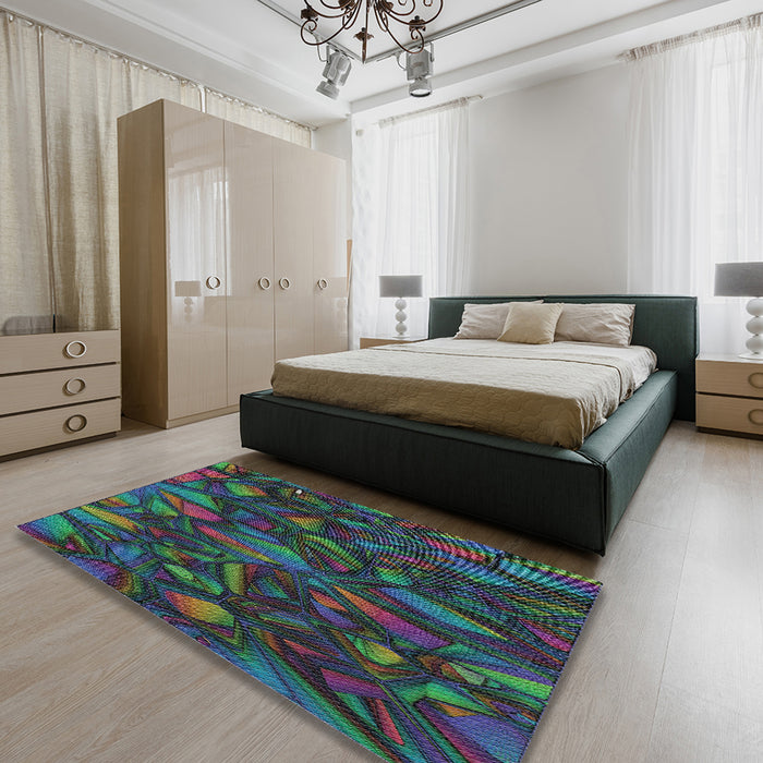 Patterned Sea Green Modern Rug in a Bedroom, pat2020