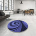 Round Patterned Midnight Blue Rug in a Office, pat2021blu