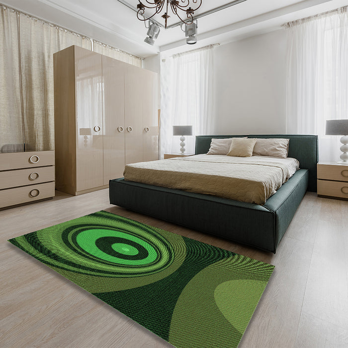 Patterned Dark Lime Green Rug in a Bedroom, pat2021grn