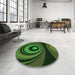 Round Patterned Dark Lime Green Rug in a Office, pat2021grn