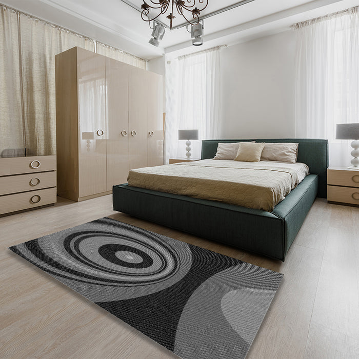 Round Machine Washable Transitional Charcoal Black Rug in a Office, wshpat2021gry