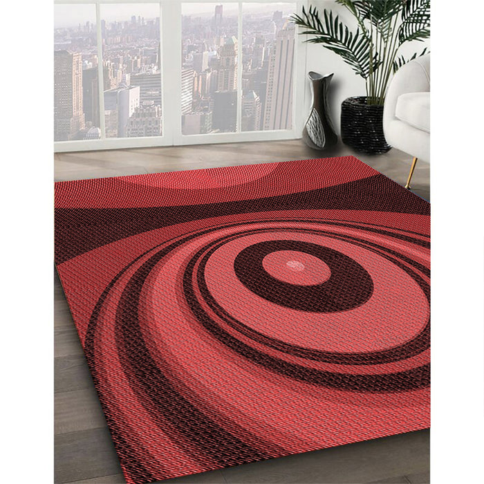 Patterned Cranberry Red Rug in Family Room, pat2021rd