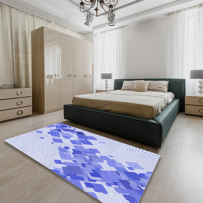 Patterned Blue Rug in a Bedroom, pat2022blu