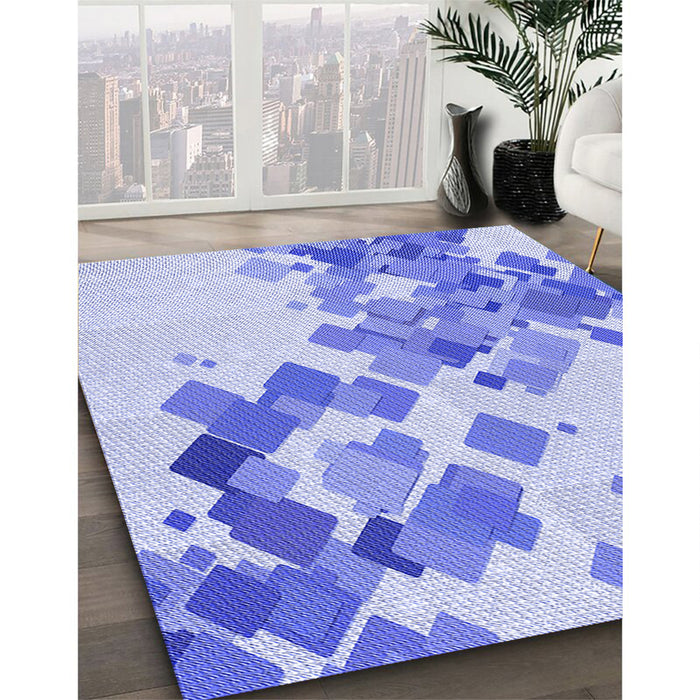 Patterned Blue Rug in Family Room, pat2022blu