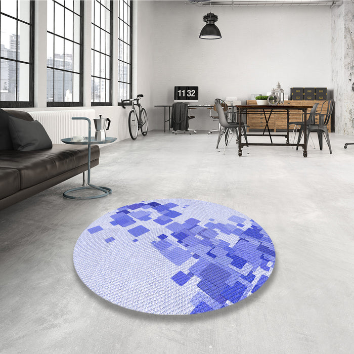 Round Patterned Blue Rug in a Office, pat2022blu