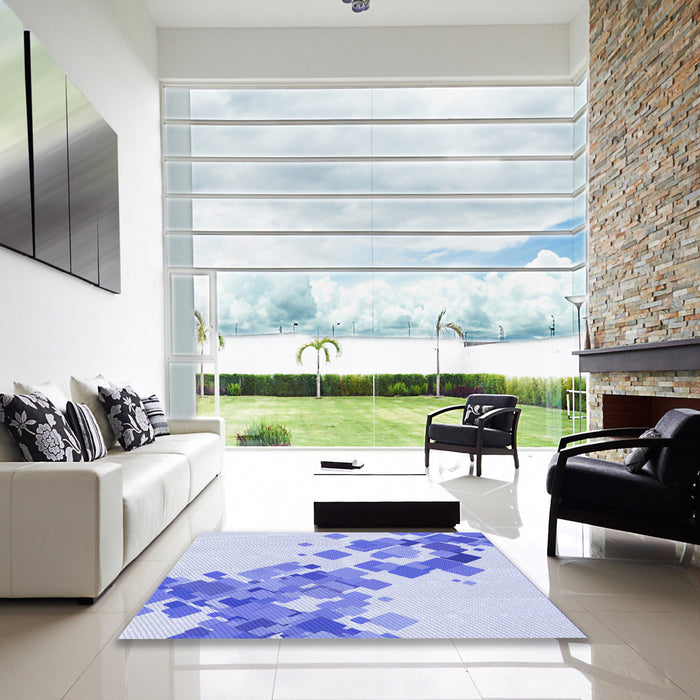 Square Patterned Blue Rug in a Living Room, pat2022blu