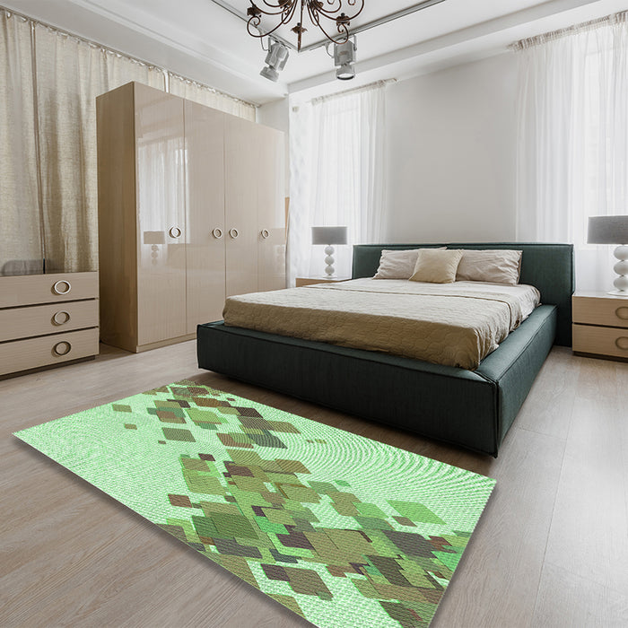 Round Machine Washable Transitional Green Rug in a Office, wshpat2022grn