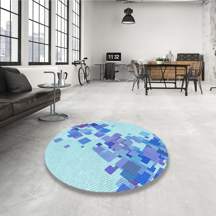 Round Patterned Blue Rug in a Office, pat2022lblu