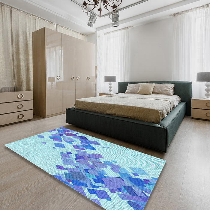 Round Machine Washable Transitional Blue Rug in a Office, wshpat2022lblu