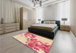 Patterned Deep Peach Orange Rug in a Bedroom, pat2022org