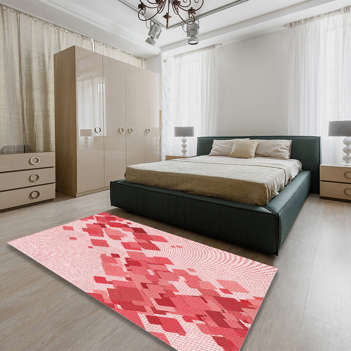 Round Machine Washable Transitional Pink Rug in a Office, wshpat2022rd