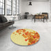 Round Patterned Neon Orange Rug in a Office, pat2022yw