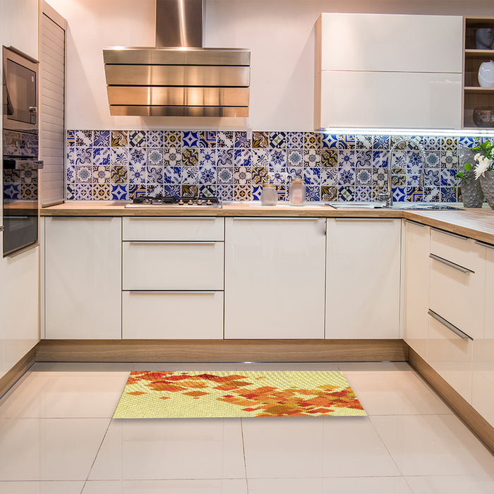 Patterned Neon Orange Rug in a Kitchen, pat2022yw