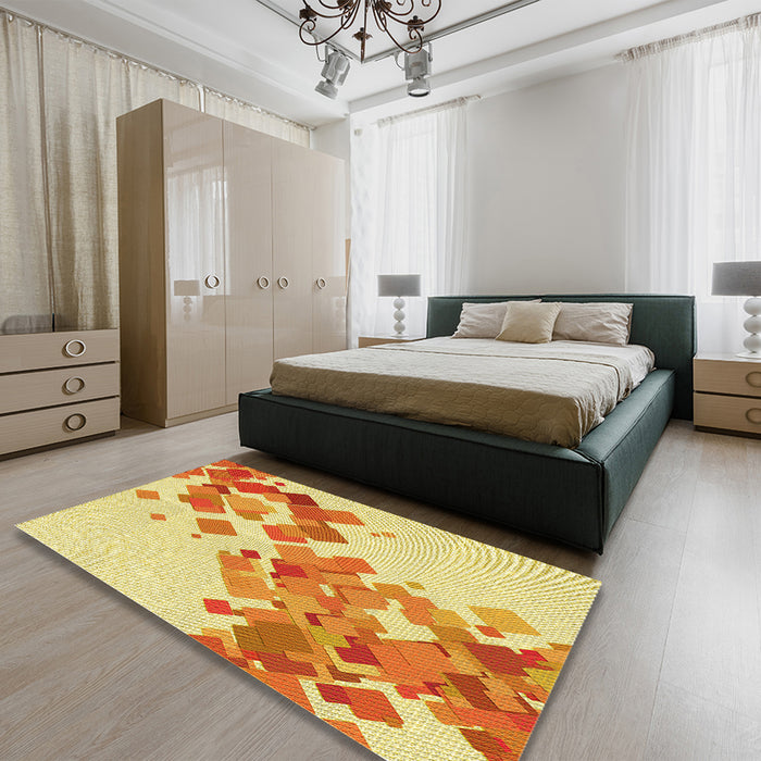 Patterned Neon Orange Rug in a Bedroom, pat2022yw