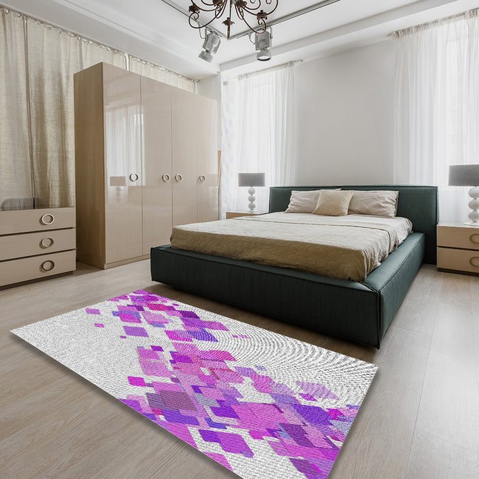 Patterned Platinum Gray Novelty Rug in a Bedroom, pat2022