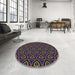 Round Patterned Ash Gray Rug in a Office, pat2023lblu