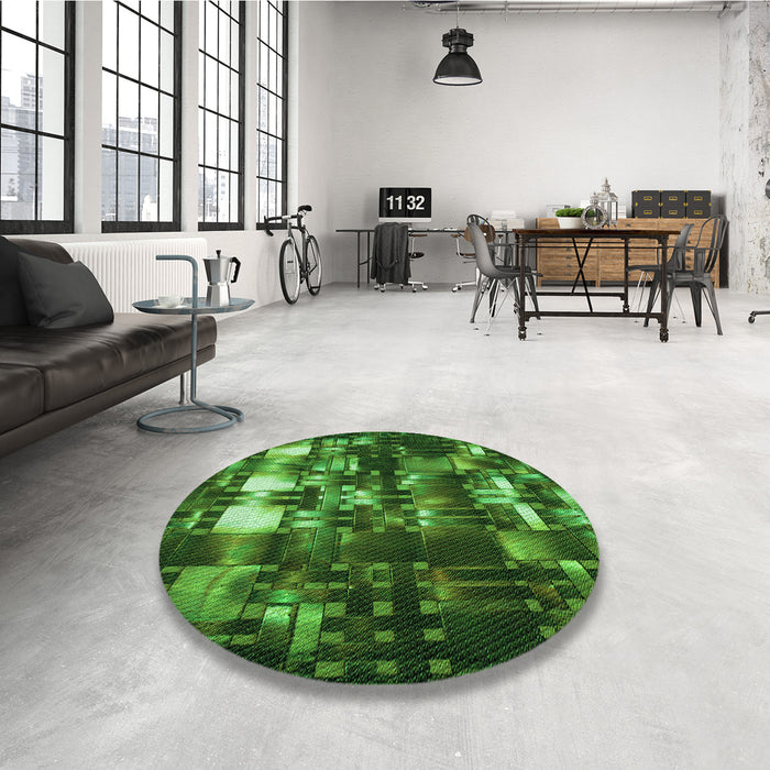 Round Patterned Deep Emerald Green Rug in a Office, pat2024grn