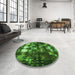 Round Patterned Deep Emerald Green Rug in a Office, pat2024grn