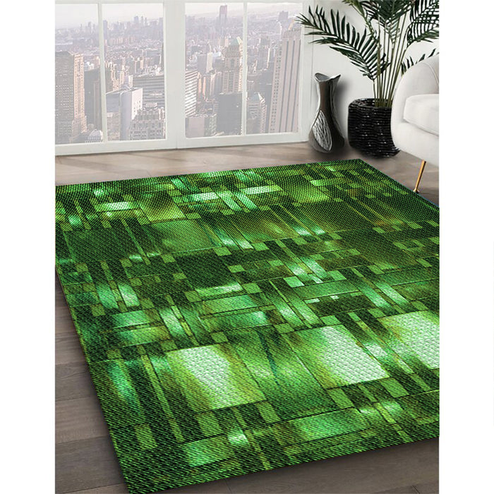 Patterned Deep Emerald Green Rug in Family Room, pat2024grn