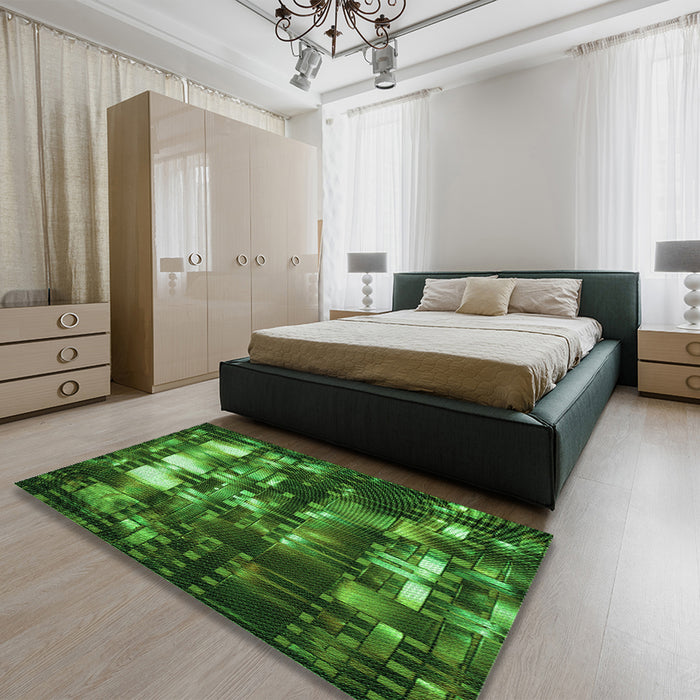 Patterned Deep Emerald Green Rug in a Bedroom, pat2024grn
