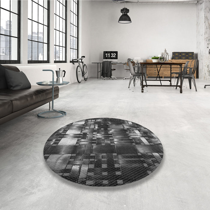 Round Patterned Gray Rug in a Office, pat2024gry