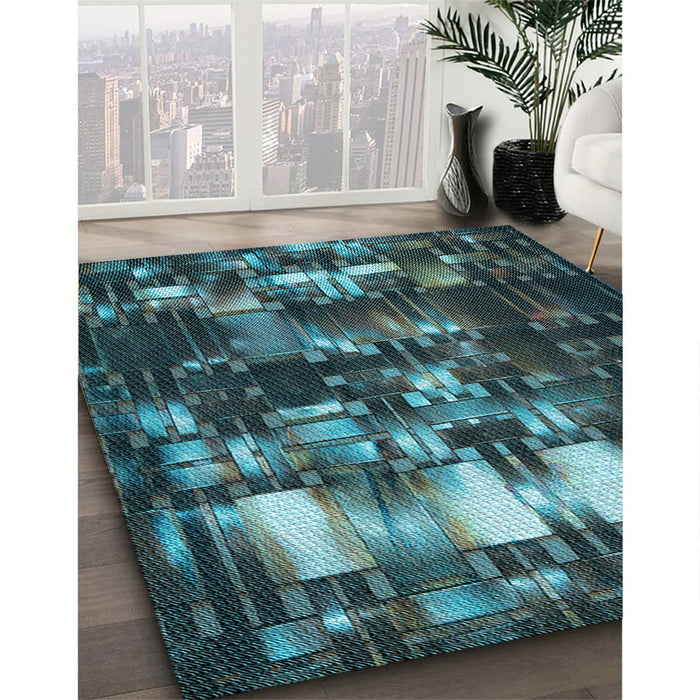 Patterned Dark Slate Grey Green Rug in Family Room, pat2024lblu