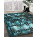 Patterned Dark Slate Grey Green Rug in Family Room, pat2024lblu