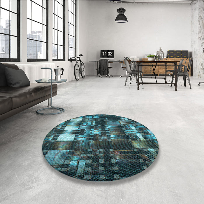 Round Patterned Dark Slate Grey Green Rug in a Office, pat2024lblu