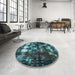 Round Patterned Dark Slate Grey Green Rug in a Office, pat2024lblu